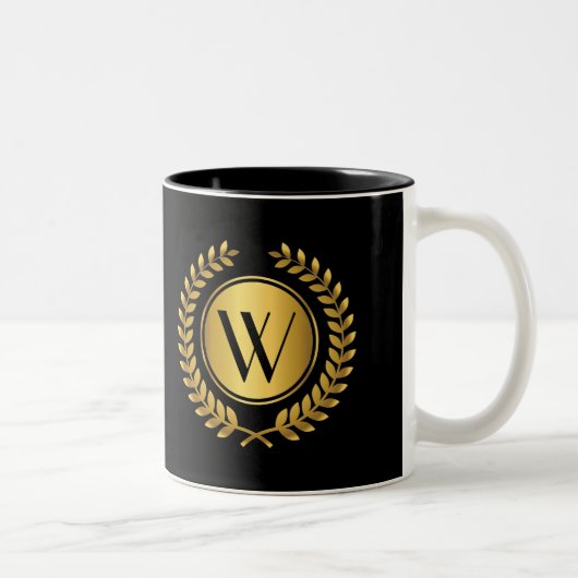 Golden Laurel Wreath Monogram Tweekleurige Koffiemok (Rechts)