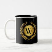 Golden Laurel Wreath Monogram Tweekleurige Koffiemok (Links)