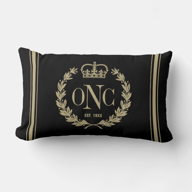 Golden Laurel Wreath Monogrammed Logo Pillow Kussen (Voorkant)