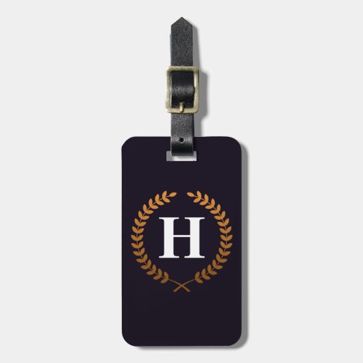 Golden Laurel Wreaths Monogram Bagagelabel (Voorkant verticaal)