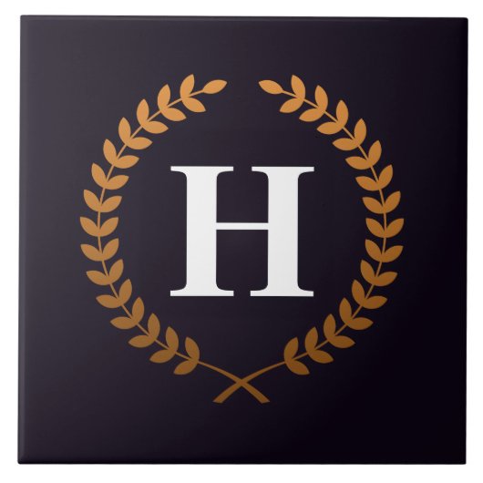 Golden Laurel Wreaths Monogram Tegeltje (Voorkant)