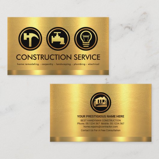 Golden Layer Gold Construction Tools Visitekaartje (Voorkant / Achterkant)