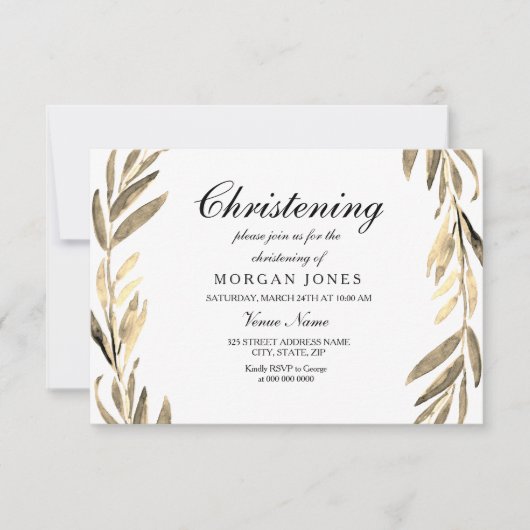 Golden Leaf Boy of Girl Christening Uitnodiging (Voorkant)