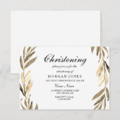 Golden Leaf Boy of Girl Christening Uitnodiging (Voorkant / Achterkant)