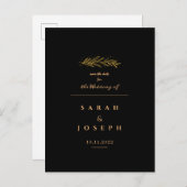 Golden Leaf Branch Sparkles Elegant Black Wedding Aankondigingskaart (Voorkant / Achterkant)