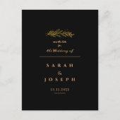 Golden Leaf Branch Sparkles Elegant Black Wedding Aankondigingskaart (Voorkant)