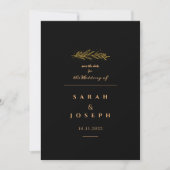 Golden Leaf Branch Sparkles Elegant Black Wedding Save The Date (Voorkant)
