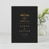 Golden Leaf Branch Sparkles Elegant Black Wedding Save The Date (Staand voorkant)