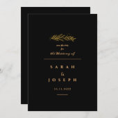 Golden Leaf Branch Sparkles Elegant Black Wedding Save The Date (Voorkant / Achterkant)