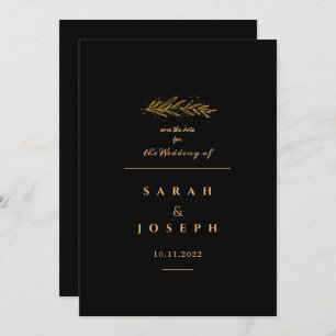 Golden Leaf Branch Sparkles Elegant Black Wedding Save The Date