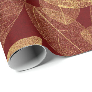 Golden Leaf Crimson Maroon Burgundy Luxury Cadeaupapier
