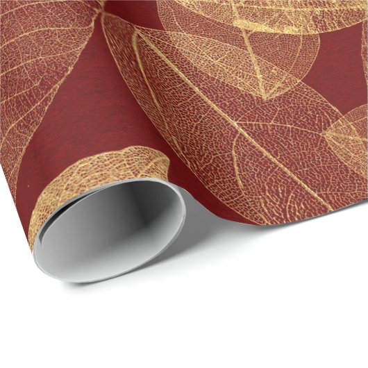 Golden Leaf Crimson Maroon Burgundy Luxury Cadeaupapier (Rol Hoek)