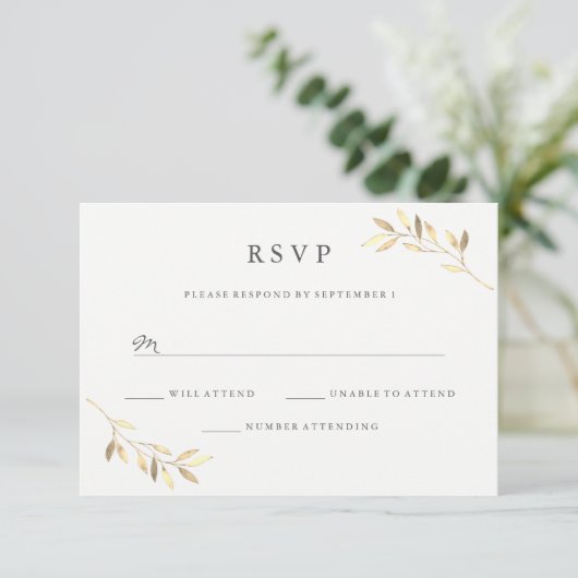 Golden Leaf Garden Wedding RSVP Kaartje (Staand voorkant)