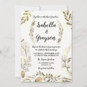 Golden Leaf Garden Wreath Wedding Kaart (Voorkant)