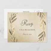 Golden Leaf Gold Foil Wedding RSVP Briefkaart (Voorkant / Achterkant)