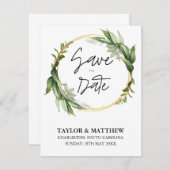 Golden Leaf Greenery Elegante bruiloft Save The Date (Voorkant / Achterkant)