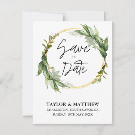 Golden Leaf Greenery Elegante bruiloft Save The Date