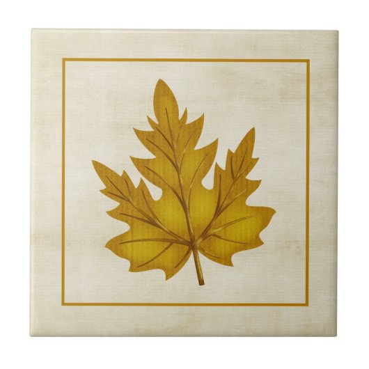 Golden Leaf Herfst Season Threaded Tegel Tegeltje (Voorkant)