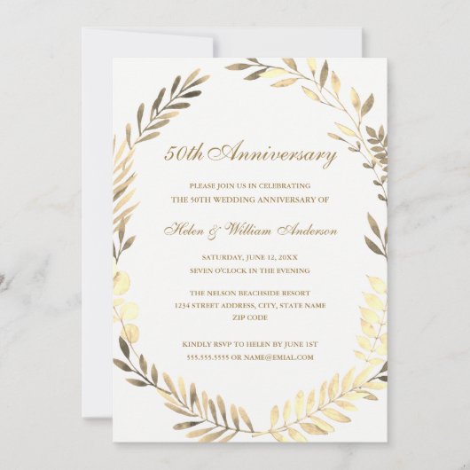 Golden Leaf Krans 50ste Jubileum Kaart (Voorkant)