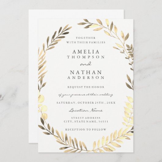 Golden Leaf Krans Tuin bruiloft uitnodiging (Voorkant / Achterkant)
