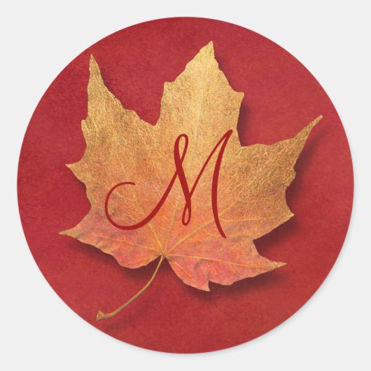 Golden Leaf Monogram Ronde Sticker (Voorkant)