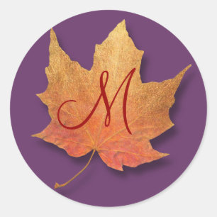 Golden Leaf Monogram Ronde Sticker