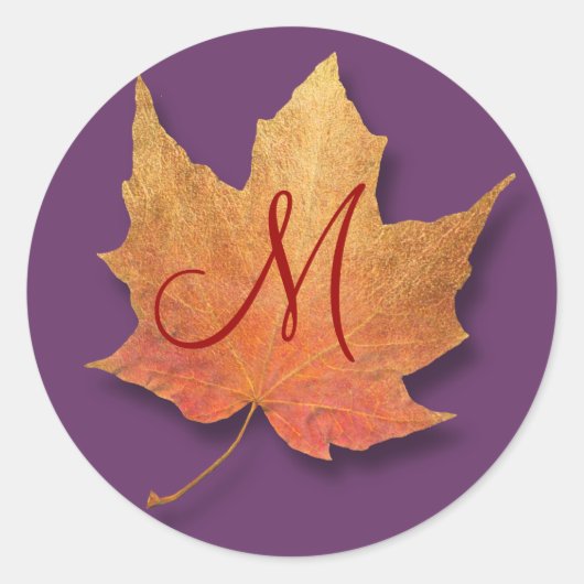 Golden Leaf Monogram Ronde Sticker (Voorkant)