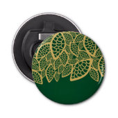 Golden leaf op groene achtergrond button flesopener (Voorkant)