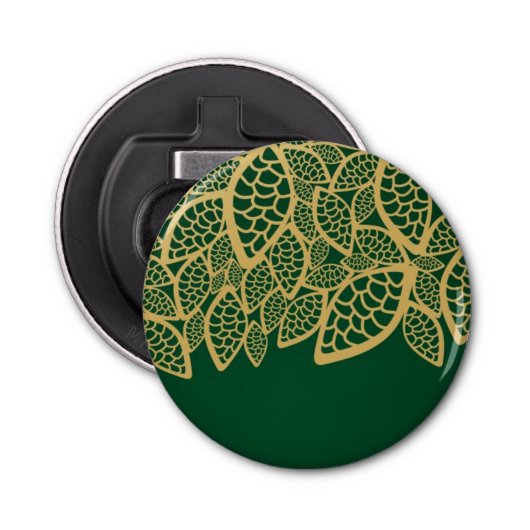 Golden leaf op groene achtergrond button flesopener (Voorkant)