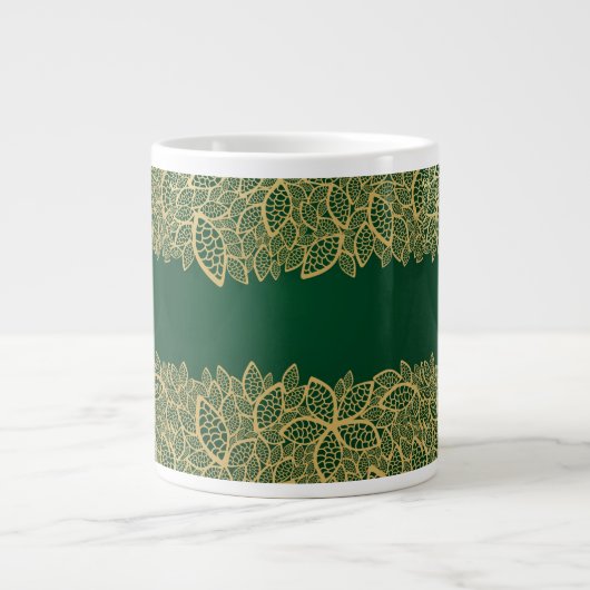 Golden leaf op groene achtergrond grote koffiekop (Voorkant)