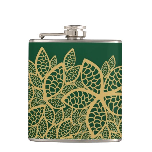 Golden leaf op groene achtergrond heupfles (Voorkant)