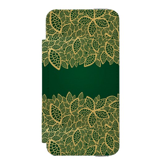 Golden leaf op groene achtergrond incipio iPhone portemonnee hoesje (Voorkant Agenda)