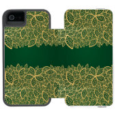Golden leaf op groene achtergrond incipio iPhone portemonnee hoesje (Agenda Open)