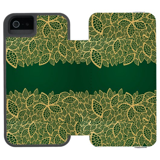 Golden leaf op groene achtergrond incipio iPhone portemonnee hoesje (Agenda Open)