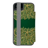 Golden leaf op groene achtergrond incipio iPhone portemonnee hoesje (Agenda Achterkant)