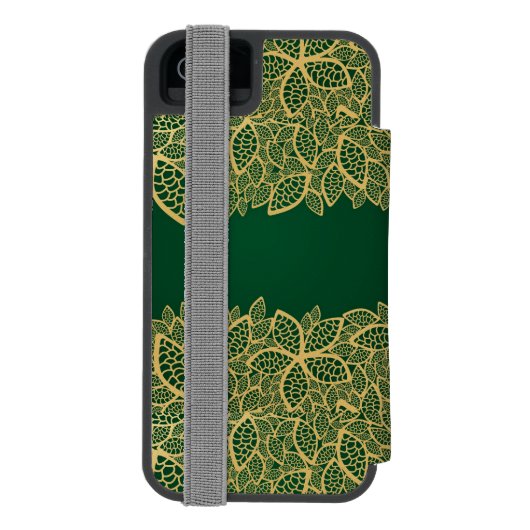 Golden leaf op groene achtergrond incipio iPhone portemonnee hoesje (Agenda Achterkant)