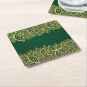 Golden leaf op groene achtergrond kartonnen onderzetters (Schuin)