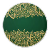 Golden leaf op groene achtergrond keramische knop (Voorkant)