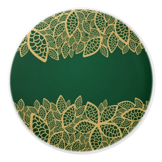 Golden leaf op groene achtergrond keramische knop (Voorkant)
