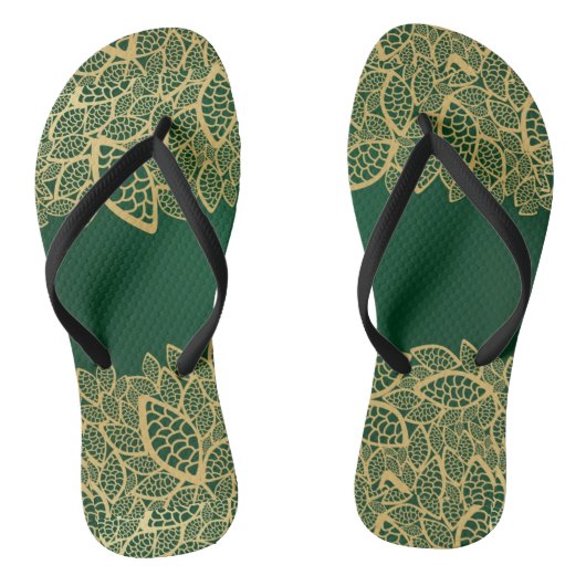 Golden leaf op groene achtergrond teenslippers (Voetbed)