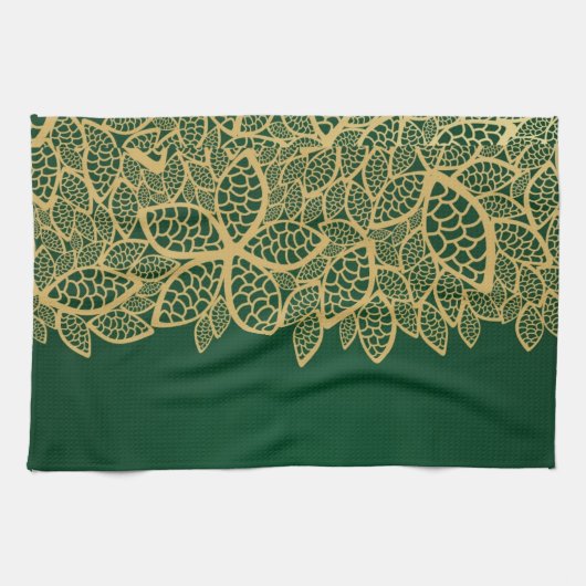 Golden leaf op groene achtergrond theedoek (Horizontaal)