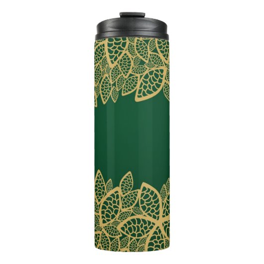 Golden leaf op groene achtergrond thermosbeker (Voorkant)