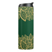 Golden leaf op groene achtergrond thermosbeker (Gedraaid links)