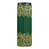 Golden leaf op groene achtergrond thermosbeker (Achterkant)