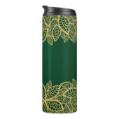 Golden leaf op groene achtergrond thermosbeker (Geroteerd rechts)