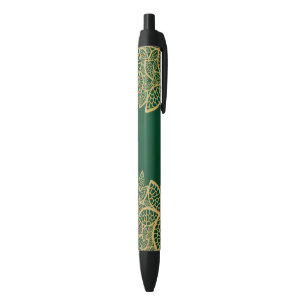 Golden leaf op groene achtergrond zwarte inkt pen