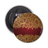 Golden leaf op rode achtergrond button flesopener (Voorkant)