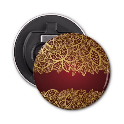 Golden leaf op rode achtergrond button flesopener (Voorkant)
