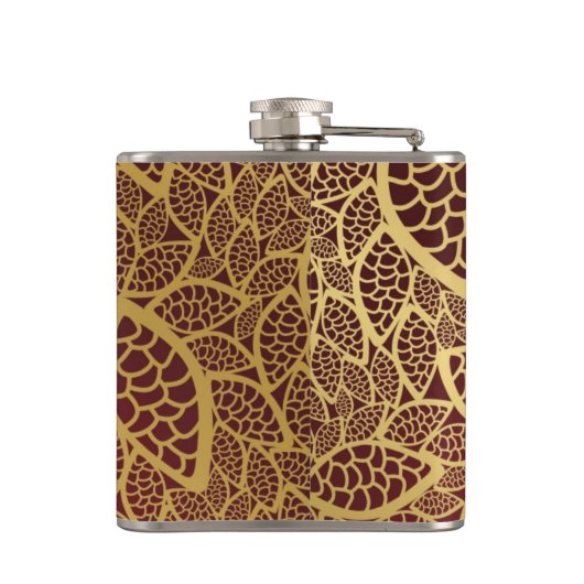 Golden leaf op rode achtergrond heupfles (Achterkant)