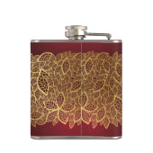 Golden leaf op rode achtergrond heupfles (Achterkant)